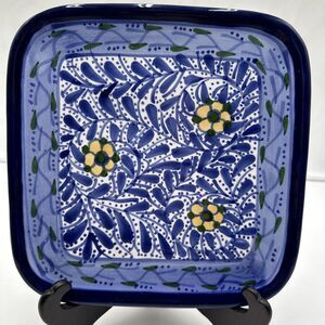 Le Souk Ceramique Square Plate/Platter 9” Tunisia Blue Yellow Floral